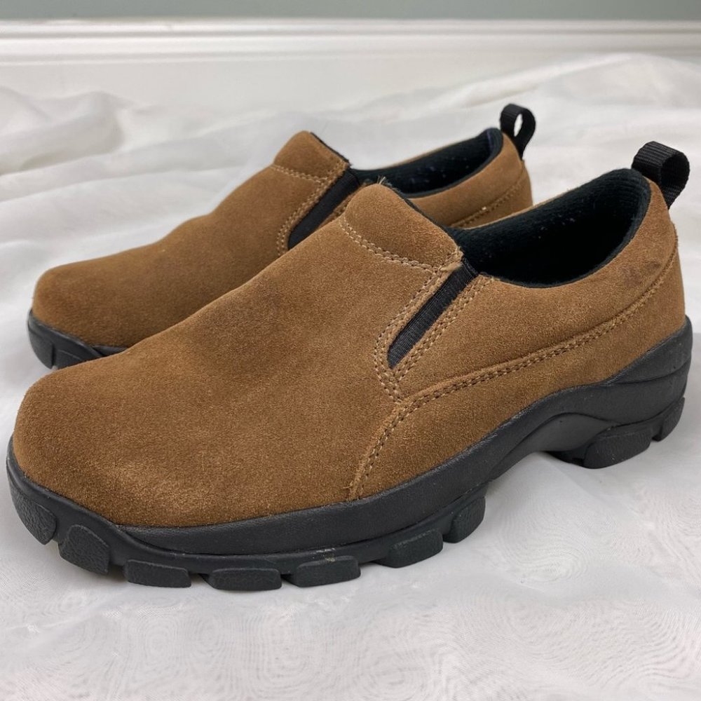 Lands’ End Suede All Weather Moc Slip On Brown Size 6 Lugged Sole Hiking Outdoor
